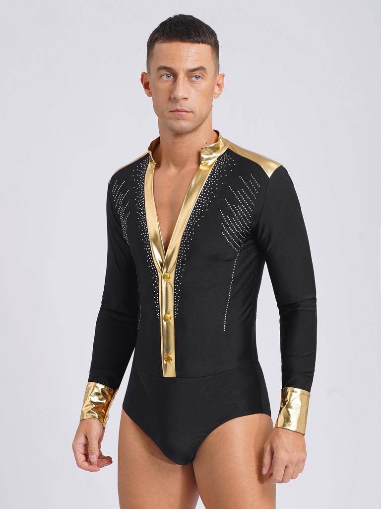 Мужской трико для фигурного катания и танцев с глубоким V-образным вырезом, боди для современного джаза, танго, самбы, ча-ча, румбы, костюм для бальных выступлений