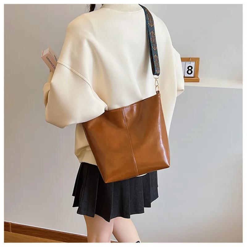 Мягкая кожаная сумка через плечо для женщин, большая вместительная сумка, широкая сумка на плечо, универсальная, женская, роскошная, новая мода