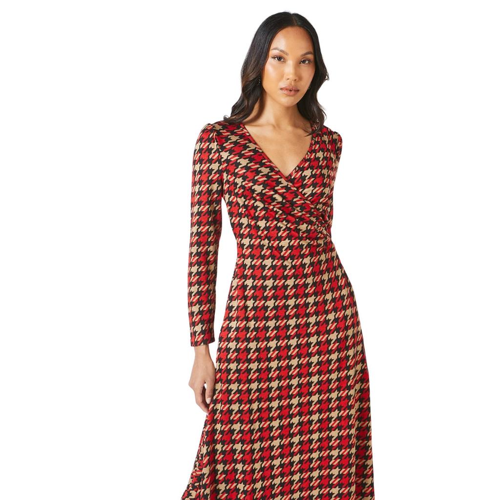 Принципы Женское/женское жаккардовое платье миди с запахом «собачий зуб»