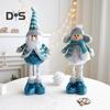 Christmas Doll Ornament Plush Standing Santa Claus Reindeer Snowman Figure with Telescope Leg Blue Gnome Doll Toy for Tree Fireplace Window Table