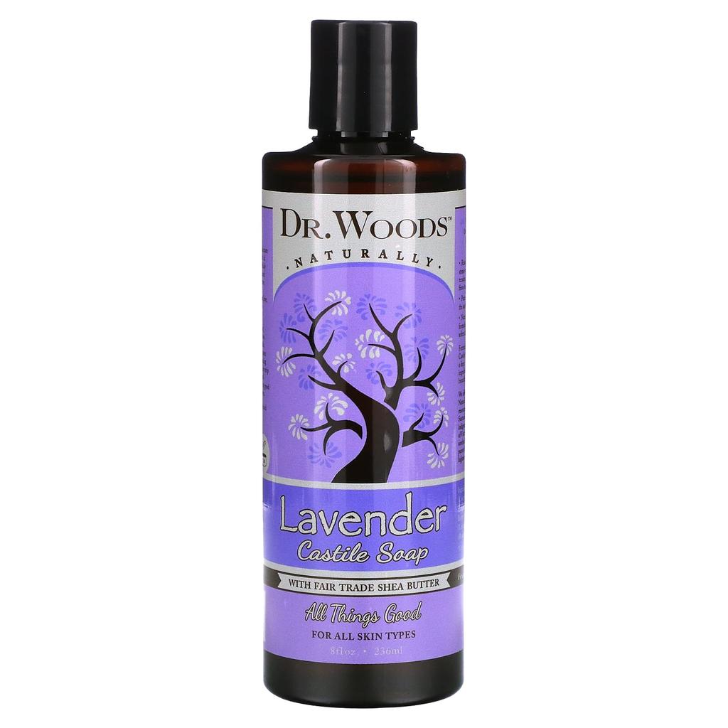 Dr. Woods Lavender Castile Soap with Fair Trade Shea Butter, 8 Fl Oz (236 Ml)