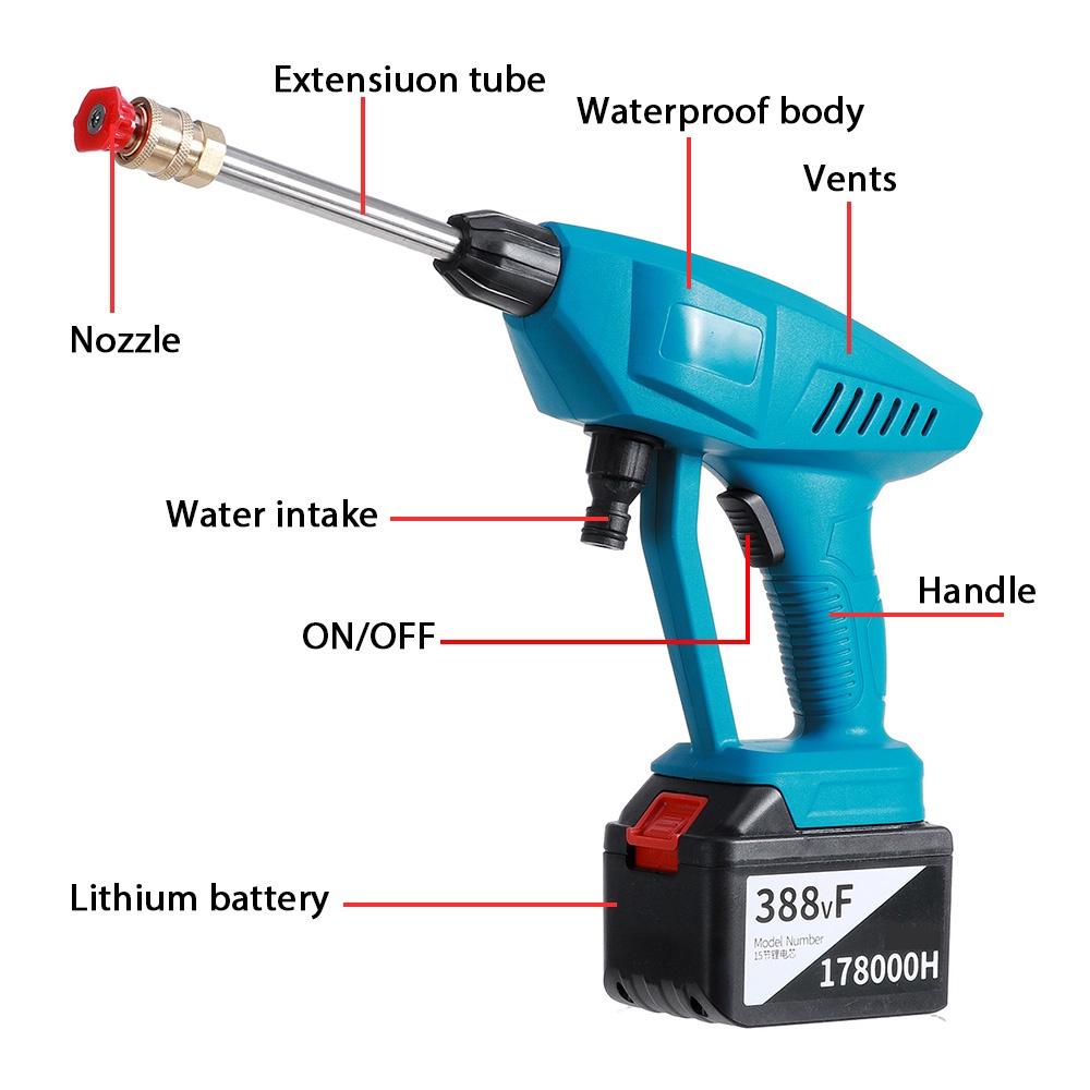 1000W 288/388VF Cordless High Pressure Car Washer Guns Handheld Auto Spray Powerful Car Washer Garden Water Jet 30000mAh Battery