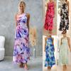 Women's New Printed Dress Sexy Slanted Shoulder Pleated Hollow Dress