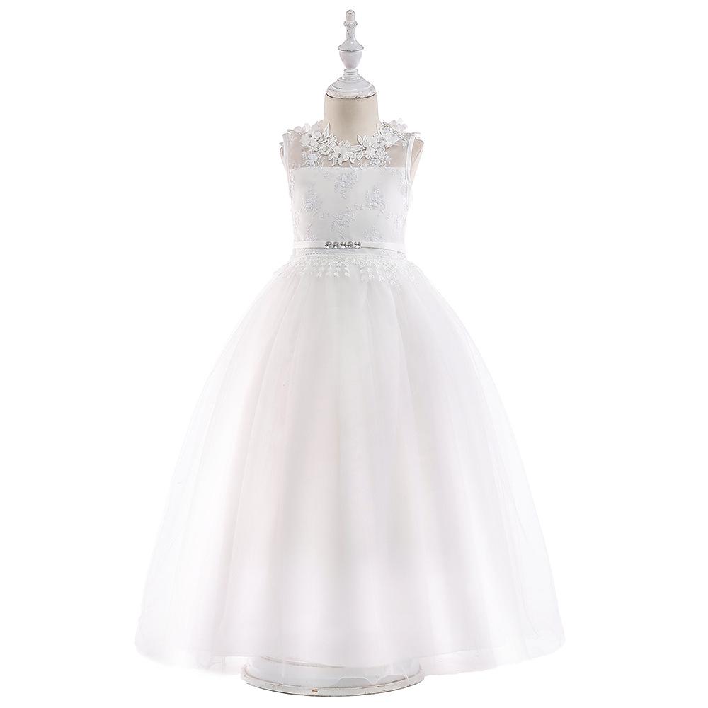 Kids Flower Girl Dress Baby Girls Lace Formal Princess Pageant Wedding Birthday Party White Bridesmaid Dresses Tea Length