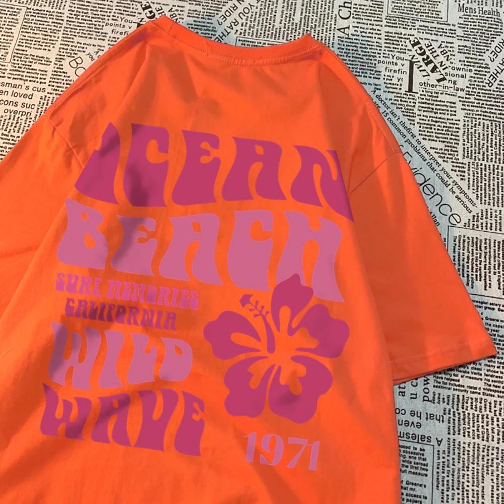 Ocean Beach Chase Sunset 1971 Loose Men Clothes Pattern O-Neck Clothing Pattern Loose Tops Simplicity Crewneck Couple T Shirts