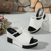 Summer New Cool Slippers Women's Rhinestone Wedge Heel Muffin Cool Slippers Thick-soled One-word Large-size Women's Shoes