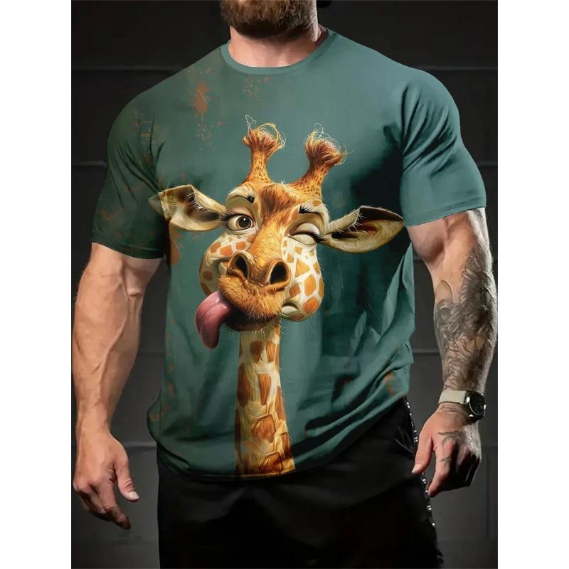 New Street Style Funny Men's Clothing Casual T-shirt 3D Printing Fun Animal Graphics Short Sleeved Loose Round Neck Top For Men