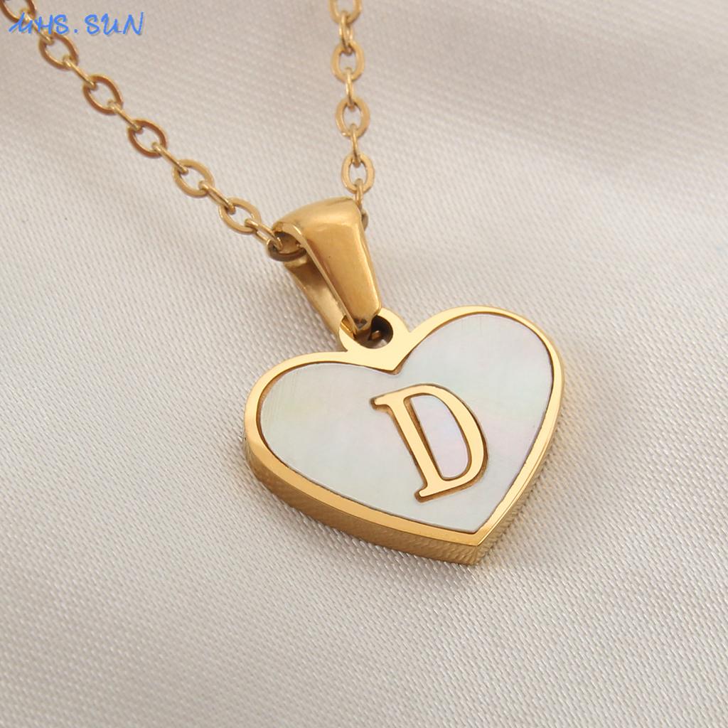 MHS.SUN Stainless Steel Heart Initial Necklace for Women Girls Gold Plated A-Z 26 Letter Pendant Choker Jewelry Birthday Gifts