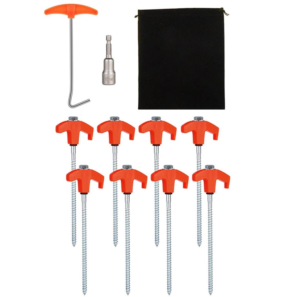A1A2 8Pcs Ground Stakes Screw Thread Campings Peg Tent Stakes with Hexagon Socket