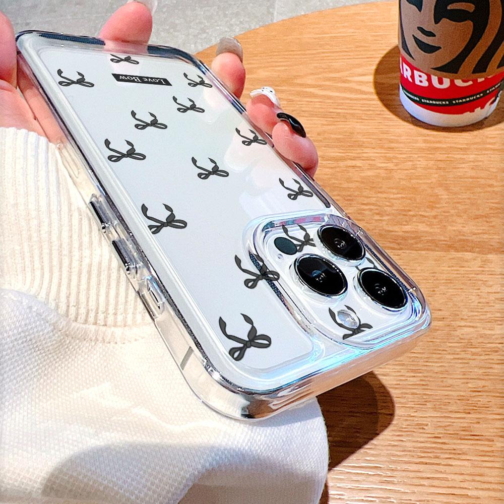 Прозрачный чехол для телефона с узором из черных бантов для IPhone 14 15 16 13 12 11 17 Pro Max 12 13 Mini Мягкий чехол