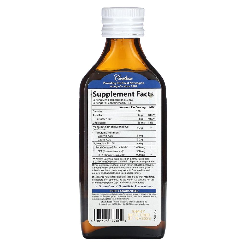 Mct & Omega-3, Natural Lemon Lime, 200Ml(6.7Fl Oz)