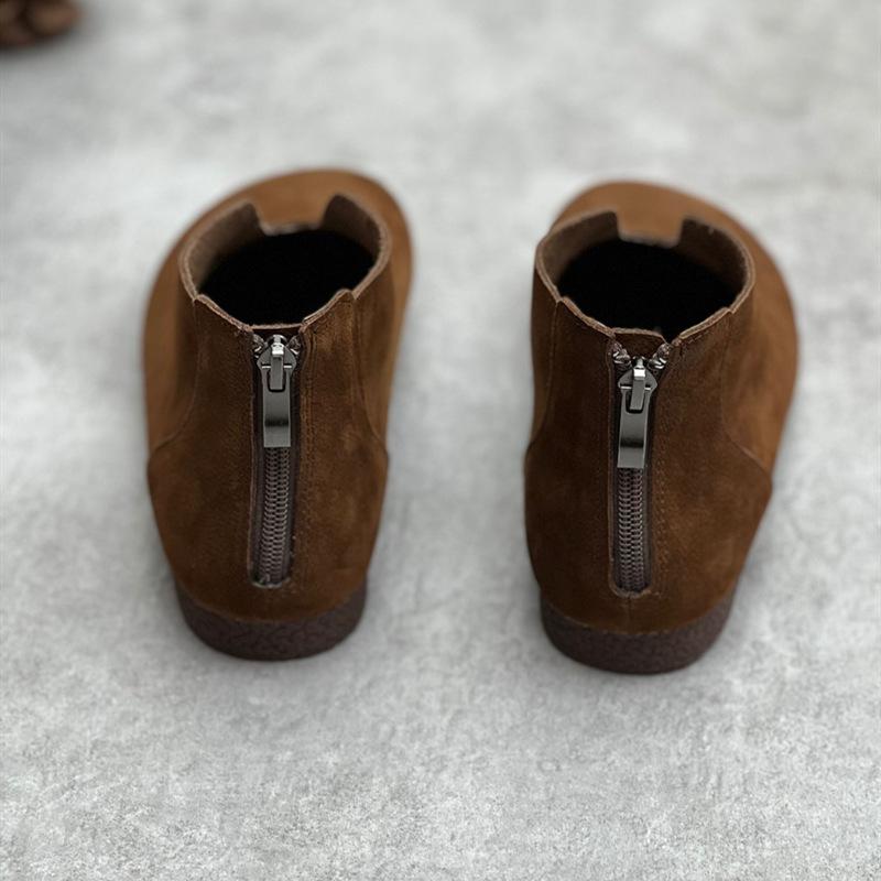 Johnature Короткие сапоги на плоской подошве из натуральной кожи ручной работы в стиле ретро, ​​повседневная универсальная женская обувь на мягкой подошве с круглым носком