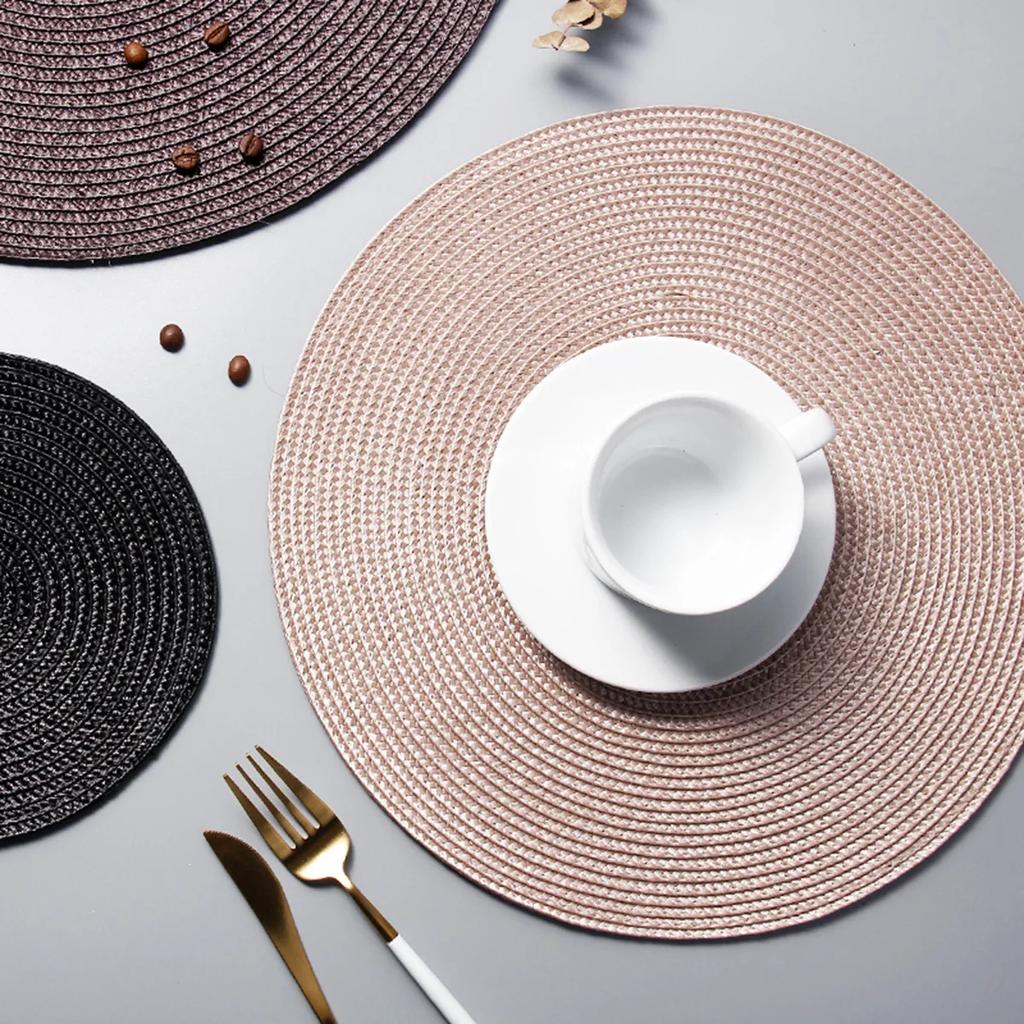 38cm European Style Round Woven Mats & Pads, Heat-Resistant and Non-Slip Place Mats for Dining Table, Ideal for Outdoor Picnic
