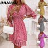 Summer Floral Print Mini Dresses Women Vintage Sexy A-Line V-Neck Half Sleeve Party Dress Female Casual Elegant Beach Dress