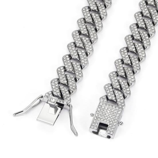 Браслет унисекс со стразами, толстая цепочка в форме ромба, блестящий цинковый сплав, украшения для взрослых, на шею, на запястье, для клуба, вечеринки, подарка на праздник, ожерелье