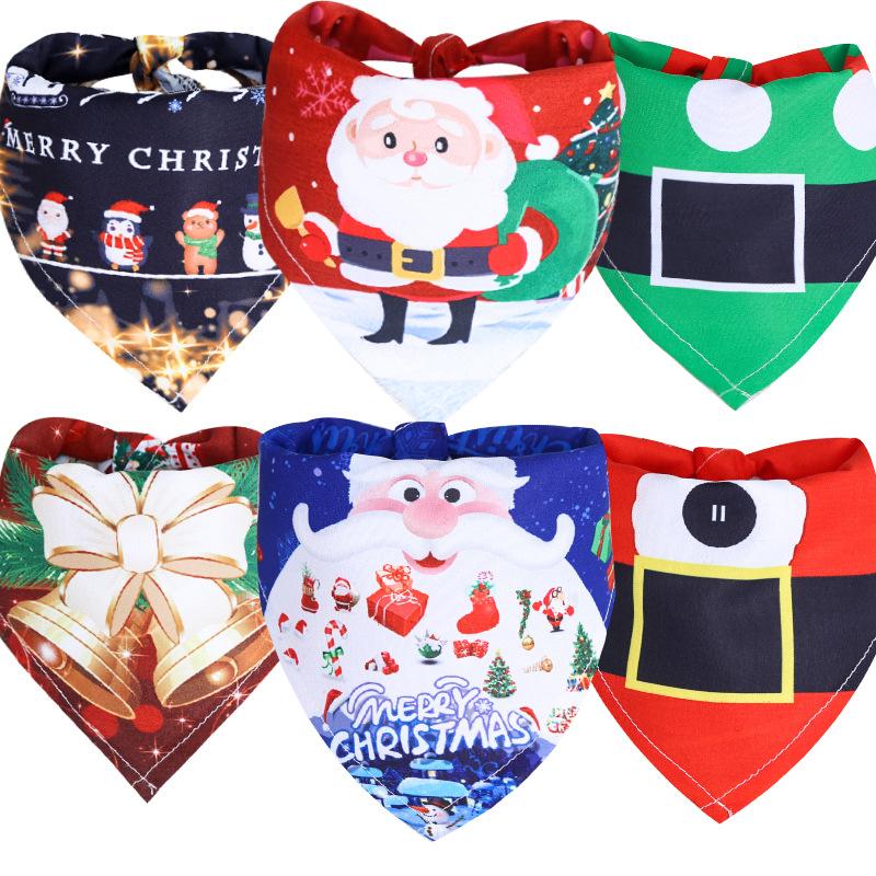 Christmas Pet Bandanas Collar for Small Large Dogs Saliva Towel Dog Triangle Towels Puppy Cotton Scarf Kerchief Pet