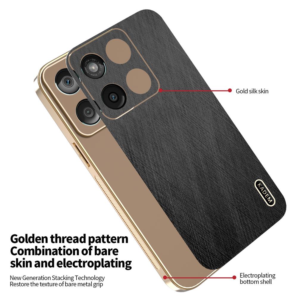 For Motorola Edge 60 Fusion, Phone Case Luxury Brushed Leather Electroplated Bumper Soft TPU Cover
