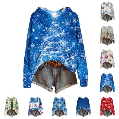 Женская модная повседневная толстовка с капюшоном и длинными рукавами с принтом