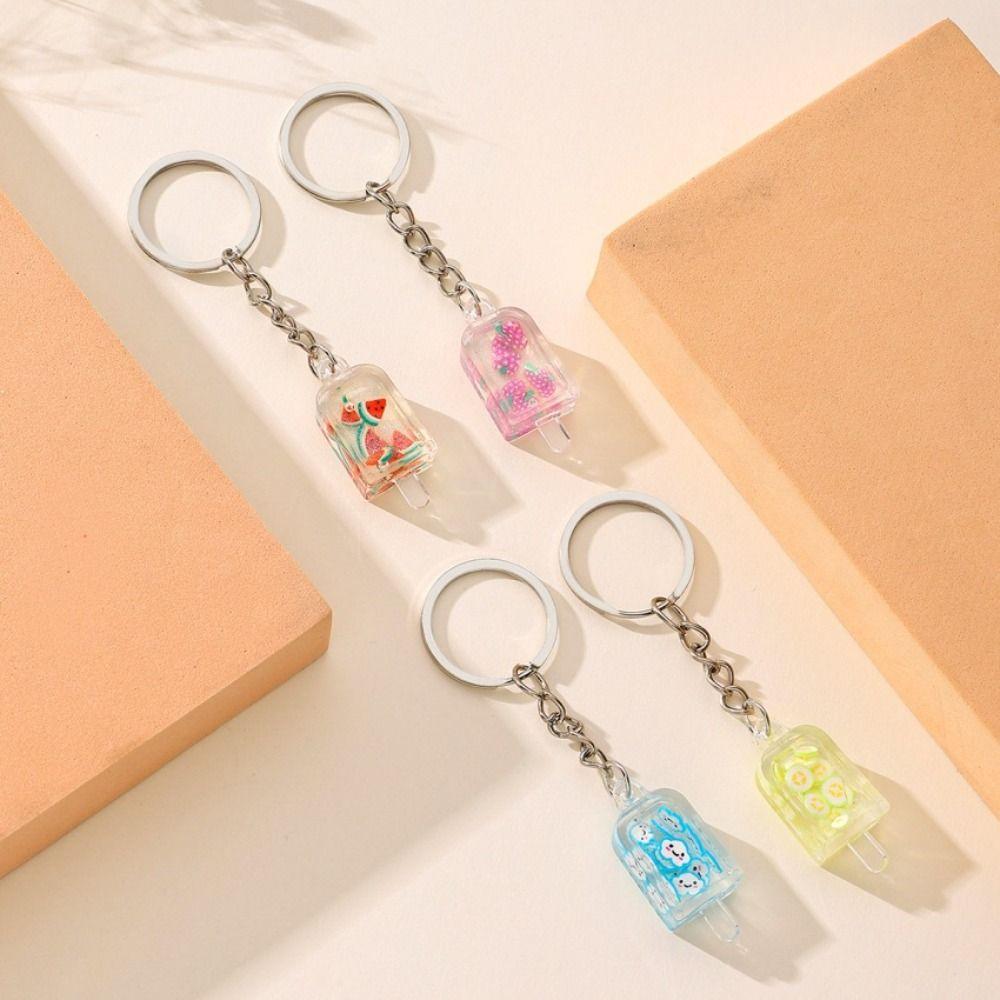 Acrylic Pendant Fruit Ice Cream Keychain Milk Tea Flower Slice Keyring   Car Keychain