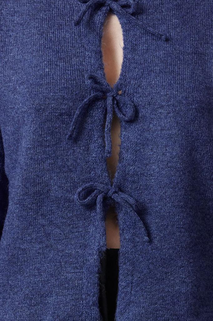 Женский модный стильный свитер цвета индиго, мягкая текстурированная лента с бантом, детальный трикотаж, свитер-кардиган