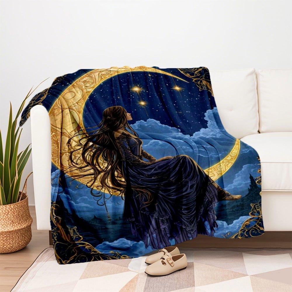 "Mystic Moonlit Elegance Dress"Blanket Flannel Throw Blanket for Sofa, Bed, Travel, Camping, Office, Couch, Chair, And Bed Gift for Christma