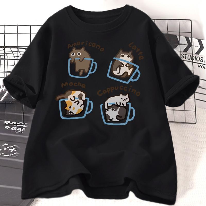 Женская футболка с принтом Cat Coffee 3D, забавные графические футболки, летняя повседневная рабочая футболка с коротким рукавом, унисекс, принтованная футболка