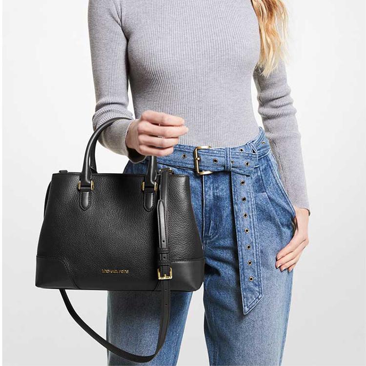 Michael Kors MK Crosby Классическая Элегантная Кожаная Сумка-Тоут с Золотым Логотипом Наплечная Сумка-Кроссбоди Женская Сумка Черная 38F0CCBS2L-001
