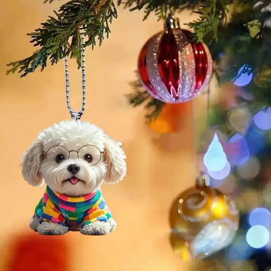 Cute Puppy Pendant Car Mirror Hanging Ornament Acrylic Dog Keychain Christmas Tree