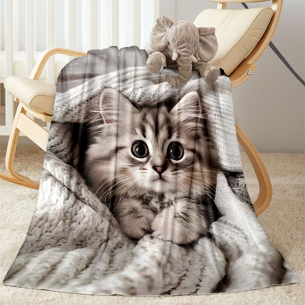Whimsical Cat Artwork Flannel Blanket,Lightweight,Office Blanket,Sofa Blanket,Comfortable Blanket