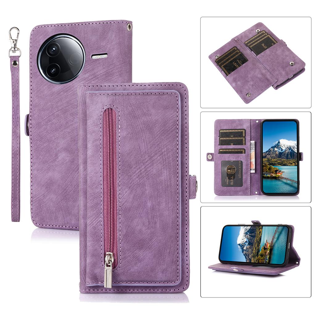 Для Xiaomi Redmi K80 5G/Poco F7 Pro 5G Чехол Карман на молнии 9 отделений для карт Чехол для телефона из ПУ кожи с ремешком на запястье