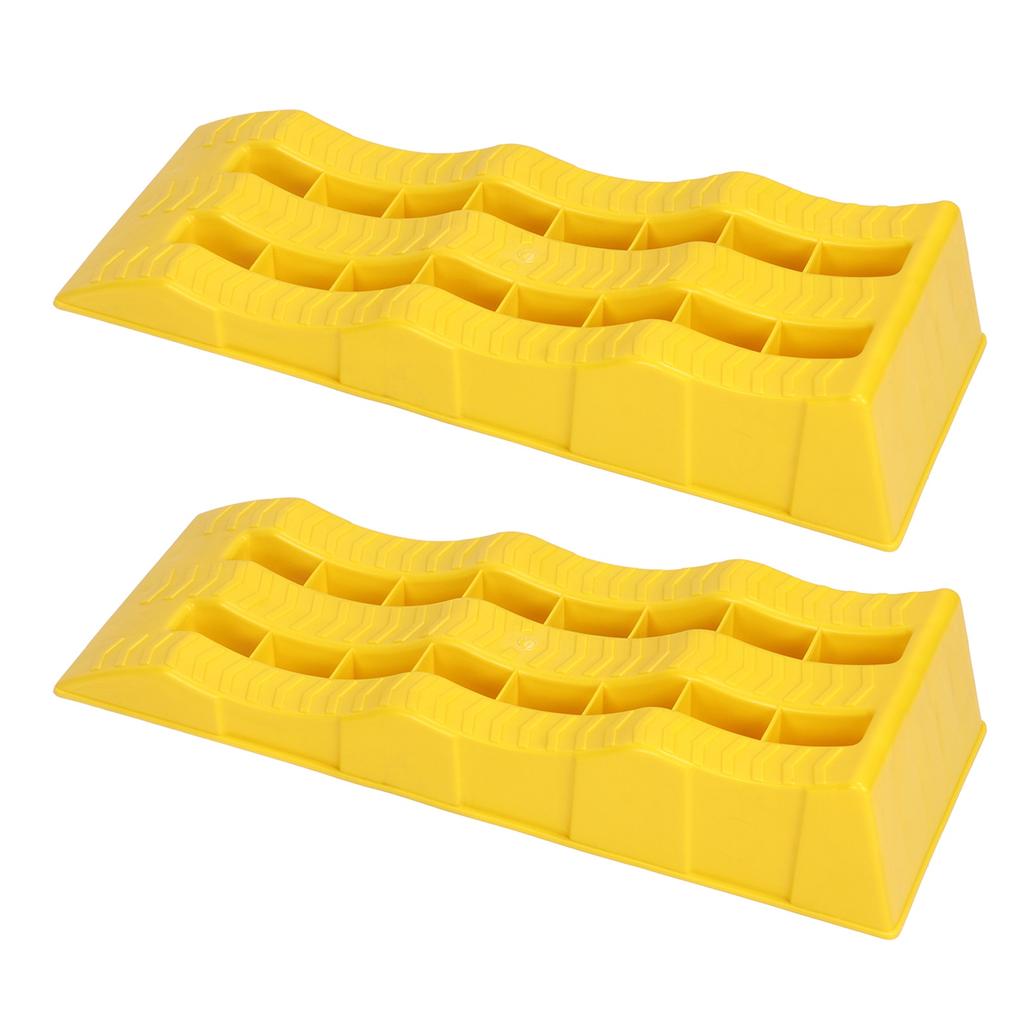 1 Pair RV Leveling Ramps 3 Stage Yellow Trailer Camper Wheel Chocks for Stabilizing Uneven Ground an