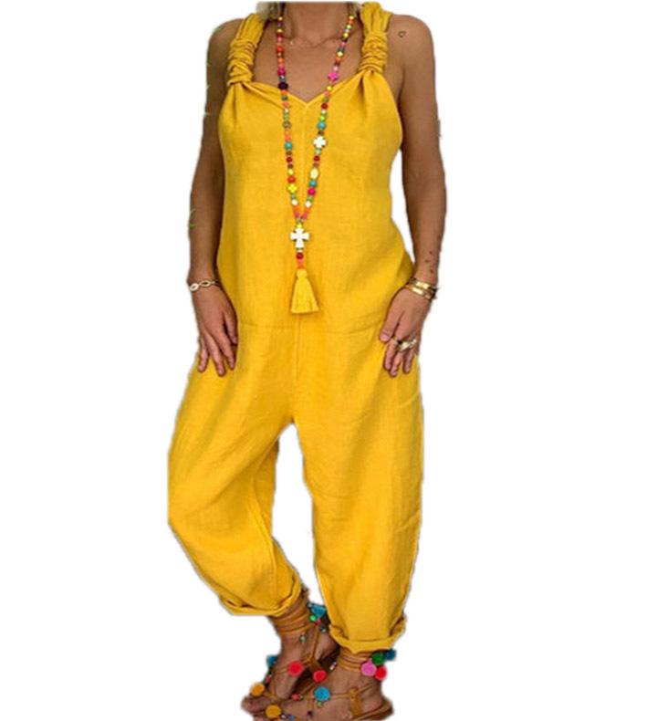 Свободный повседневный льняной комбинезон большого размера (2021)