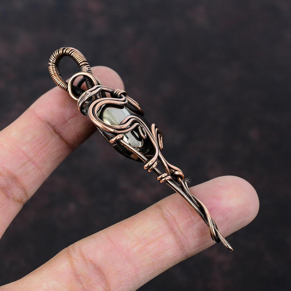 Пиритовый кулон, обернутый медной проволокой, драгоценный камень, потрясающий кулон, медный пирит, ювелирные изделия ручной работы, кулон, подарок для нее, обернутые проволокой ювелирные изделия