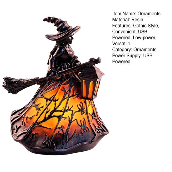 Yousheng Stained Glass Witch Hat Lamp, Handcrafted Retro Resin Witch Lamp, USB Powered Gothic Wizard Hats Night Light, Halloween Home Decor
