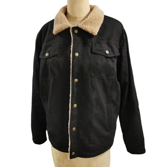 Мужская хлопковая куртка с лацканами, длинными рукавами, застежкой на пуговицы, утолщенной бархатной подкладкой, однотонное пальто с двумя боковыми карманами, зимняя верхняя одежда