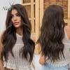 Длинные волнистые темно-коричневые синтетические парики, средняя часть, естественный вид, повседневный парик для женщин, термостойкое волокно