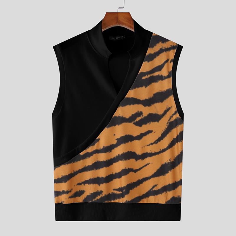 INCERUN Летние мужские повседневные майки с V-образным вырезом без рукавов и полосатым принтом