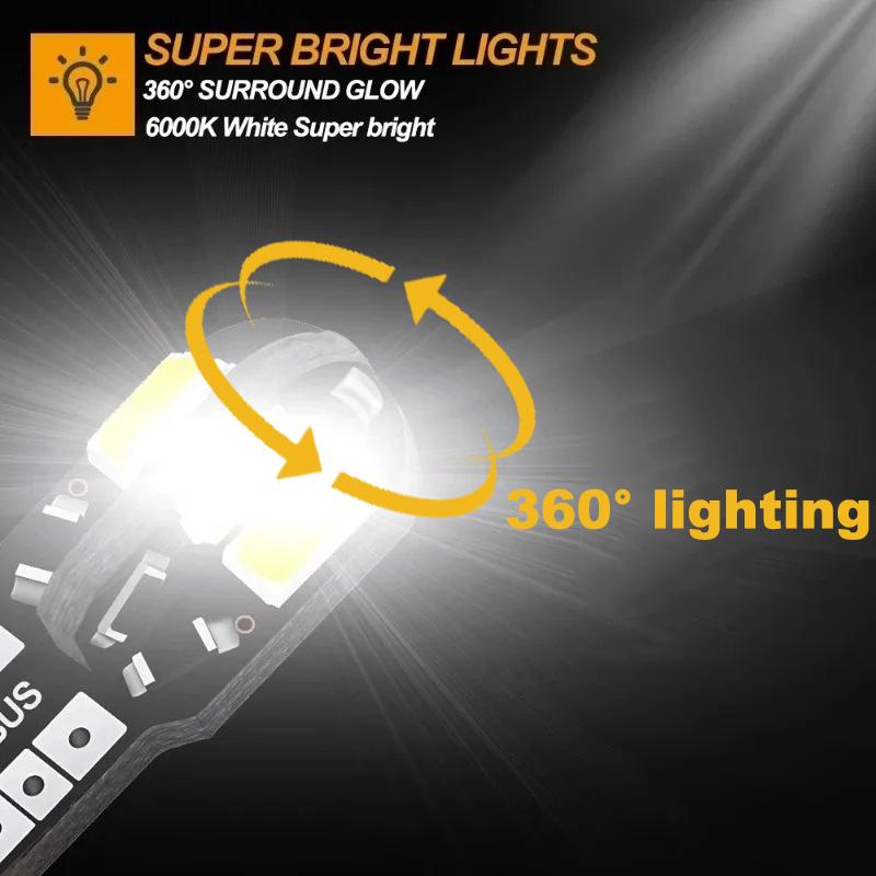 Светодиодная лампа для автомобиля T10 W5W LED Canbus без ошибок Сверхъяркий свет для салона автомобиля SMD Автолампа Белый Янтарный Красный Лампа для чтения Купольная лампа