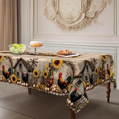 Пасторальная винтажная скатерть для фермерского стола, принт с тележкой подсолнухов, круглая скатерть, деревенское украшение для дома