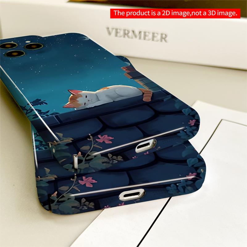 2DFlat Sleeping Cat Under Moonlit Sky All inclusive film hard iPhone case, compatible with iPhone 18 Pro Max 17 16 15 14 13 12 11