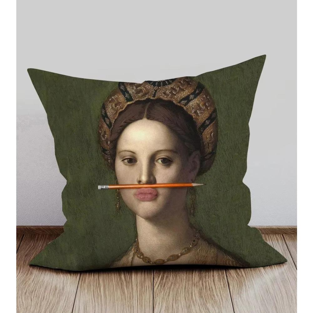 Young Woman and Her Little Boy Print Cushion Cover European Retro Vintage Paintings Pillow Case For Bedroom Sofa