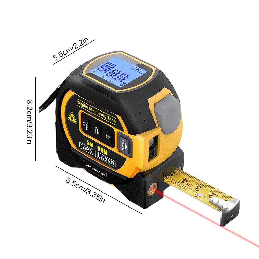 Высокоточная рулетка со светодиодным дисплеем, инфракрасный дальномер, трехфункциональный прибор (рулетка, дальномер, лазерный уровень) для строительства