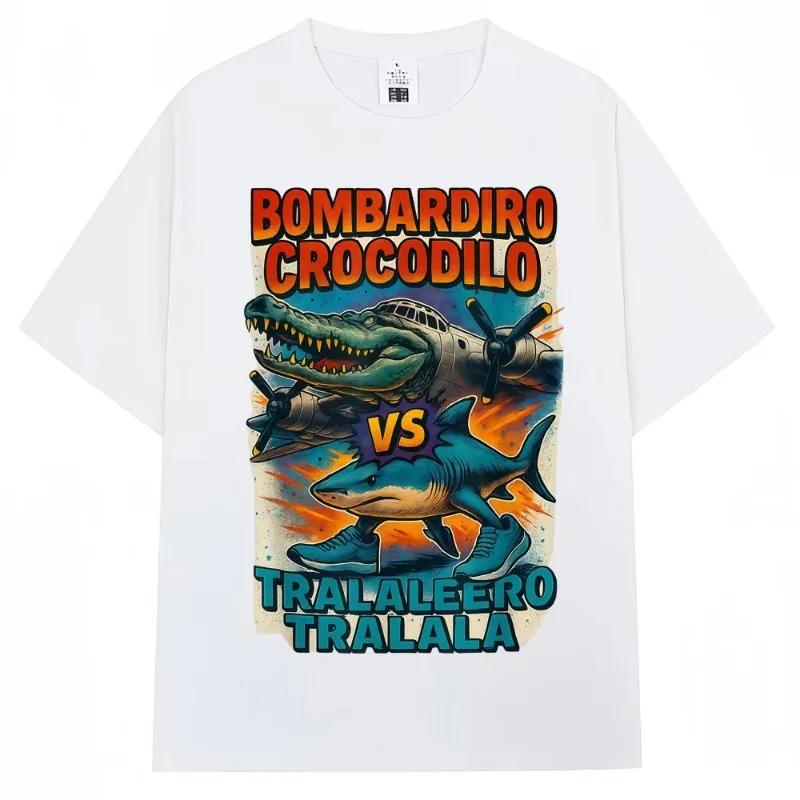 Футболка Bombardiro Crocodilo VS Tralalero Tralala Забавная Итальянский Маразм Мем Популярные Футболки Мужские Женские Свободные Хлопковые Футболки