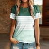 Забавная женская футболка повседневная с коротким рукавом и круглым вырезом, модный топ с принтом в полоску и геометрическим узором, женская