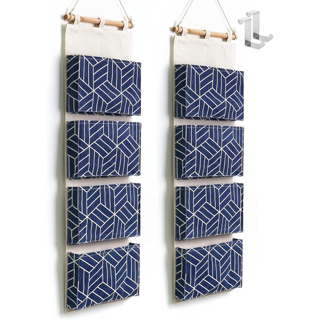 Over Door Hanging Storage Bags Wall Mount Closet Organizer, 4 Big Pockets Linen Cotton Fabric Living Room Bedroom Bathroom