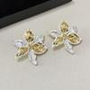 1 pair Luxury Enamel Iris Earrings Zinc Zinc Alloy Metal Flower Ear Studs Golden and Silver Earrings  Banquet