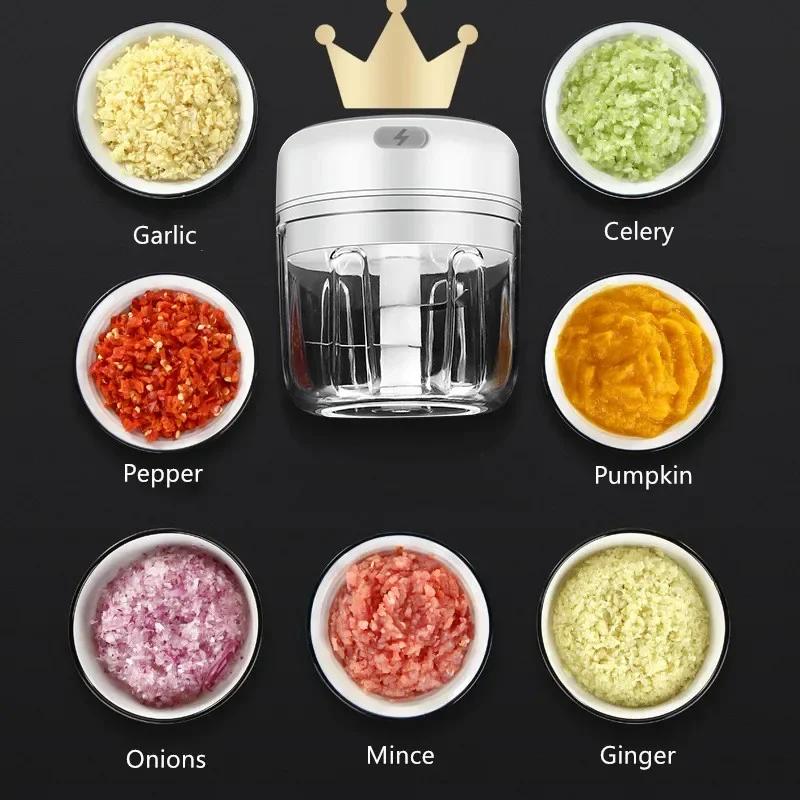 Мини-электрический измельчитель чеснока, 100/250 мл, овощной чили, мясо, имбирь, прочный, прочный, USB-зарядка, кухонные блендеры