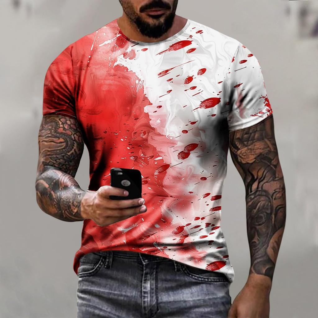 Men's Fashion Short Sleeve Round Neck Halloween Printed Casual Shirt Top