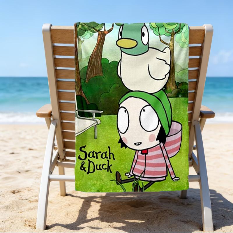 Ultra-Soft Beach Towel with Sarah & Duck Theme,Ideal for Pool - Camping, Diving - Perfect Travel Essential, Vibrant Beach Towel.