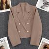 Spring Women Breasted Office Cropped Blazer Lapel Solid Color Long Sleeve Double Jacket Suit Coat